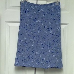 Blue and White Floral Skirt with Side Slits